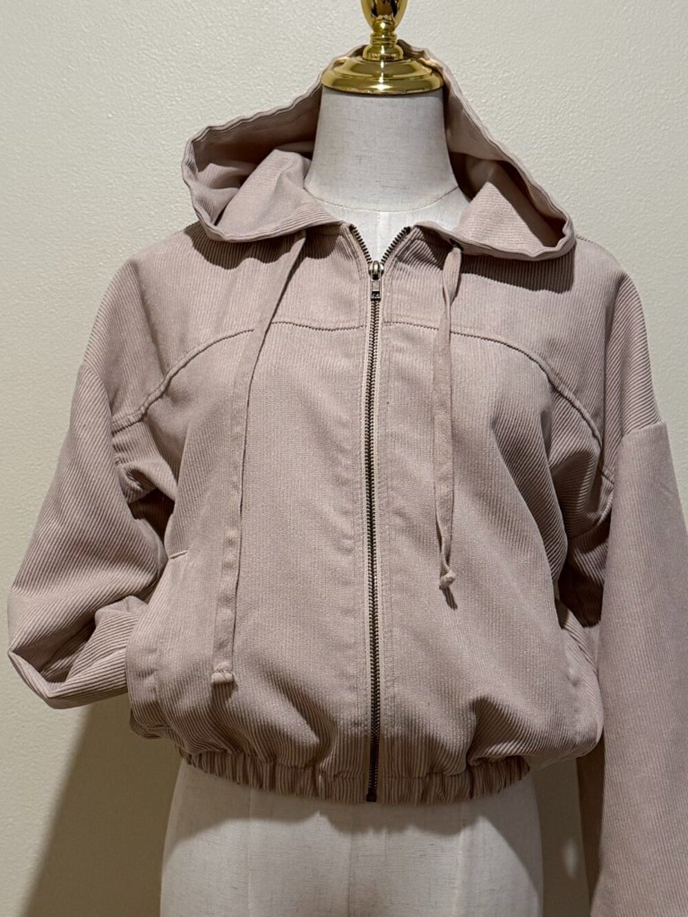 Tan Corduroy Full Zip Hoodie Jacket | Size Medium | Excellent Condition
